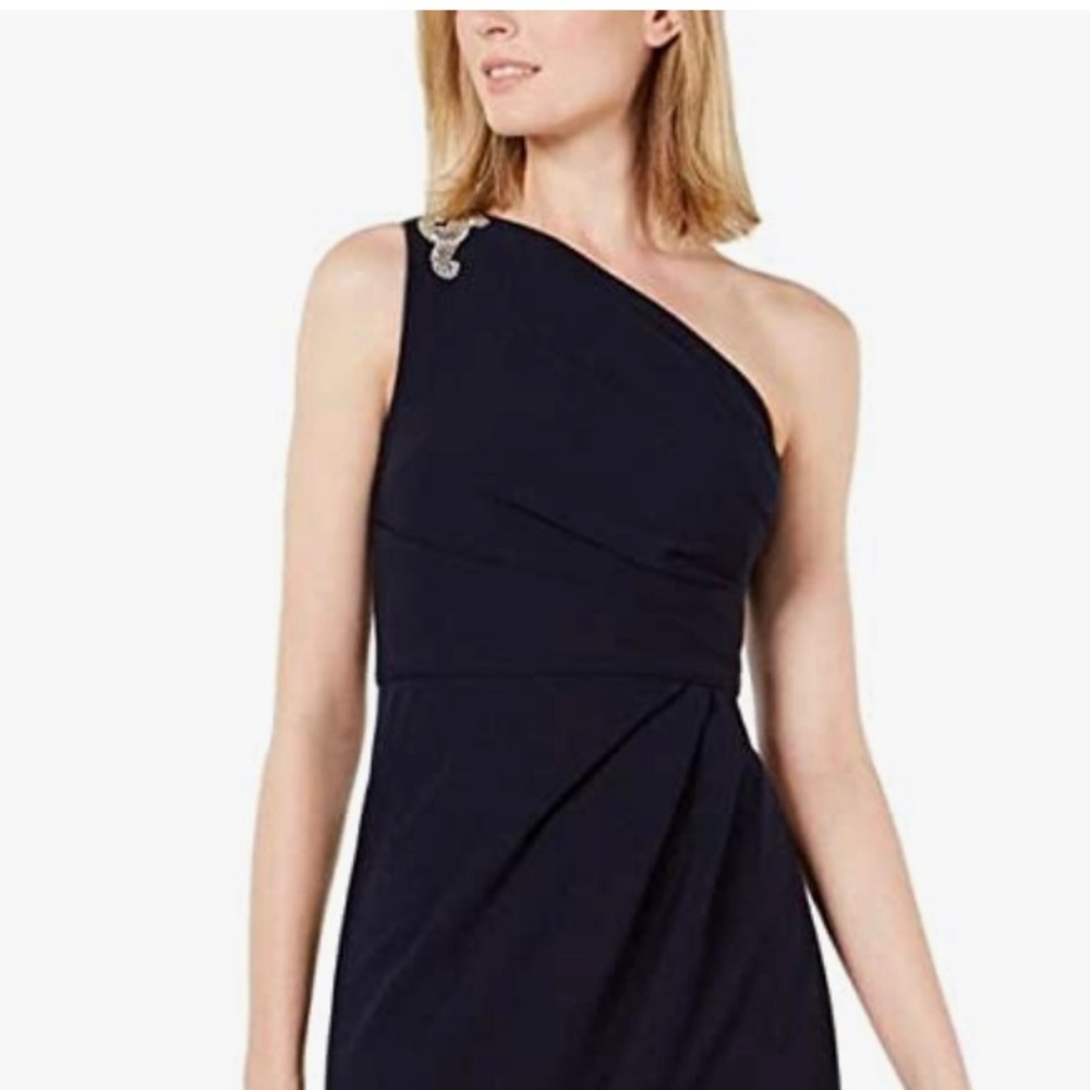Like New- Calvin Klein Navy One Shoulder Gown